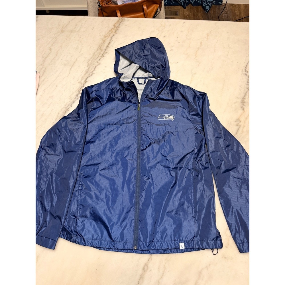 47 Forward Seattle Seahawks Mens XL Navy Blue Full Zip Hooded Windbreaker Jacket